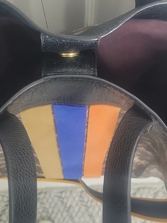 Coach Xtra Large Field Tote Monogram Tote with Blue, Orange & Mustard Stripes - Picture 7 of 12